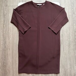 Vince Brown Front Seam Long Sleeve Shift Dress